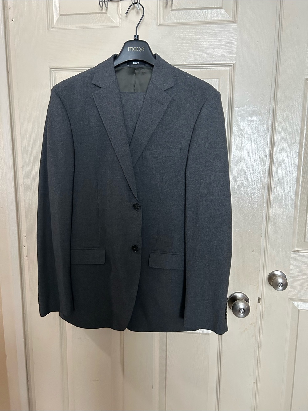 DKNY Men's Charcoal Gray Two-Button Suit